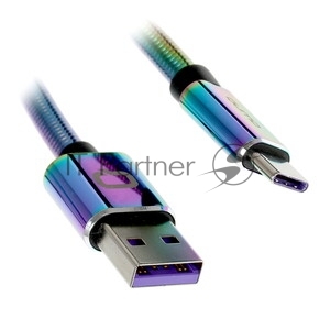 Кабель Qumo Type-С кабель, 1м, USB 2.0, 5В, 2А, 10Вт, тканевая оплетка, стальной коннектор, черный