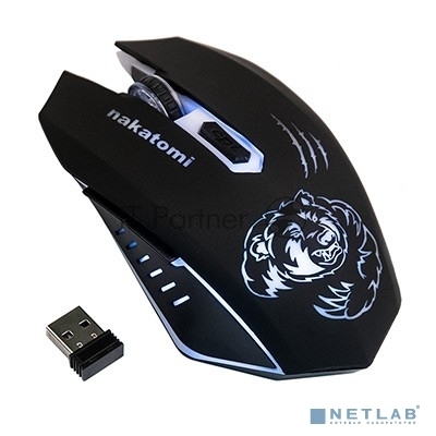 Мышь беспроводная Nakatomi MROG-15UR черный, 1600 dpi, радиоканал, USB, кнопки - 6