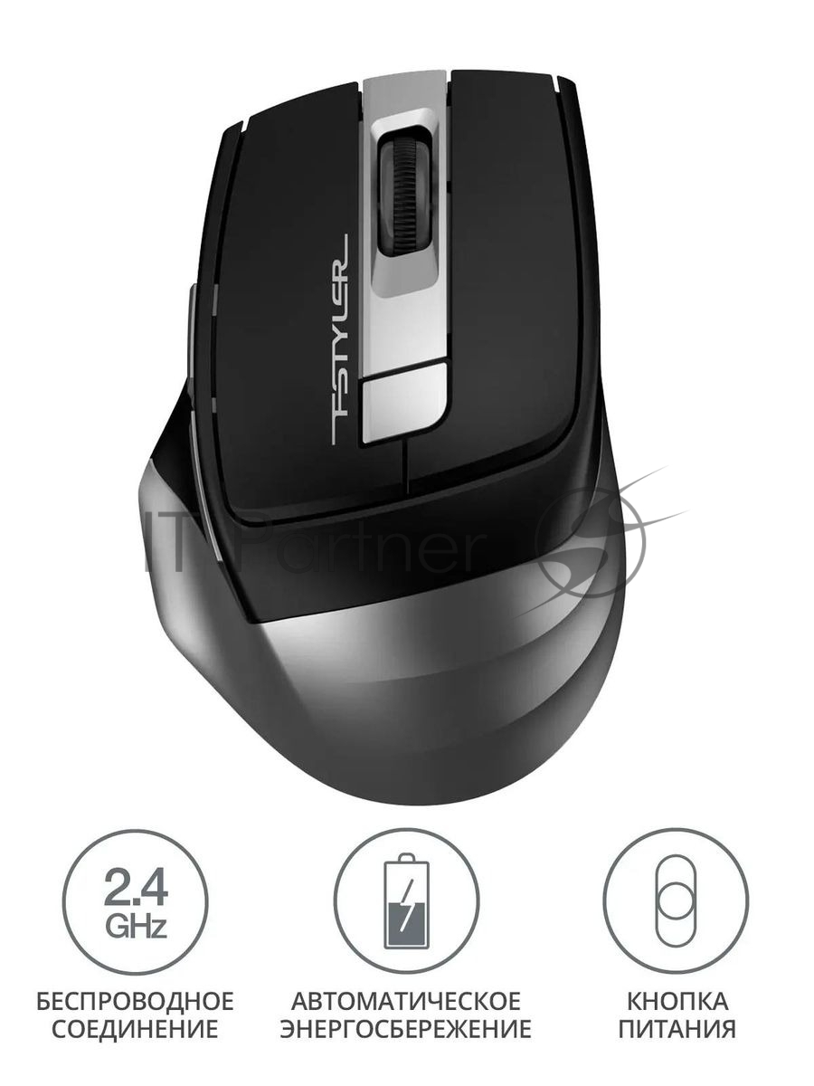 Мышь беспроводная A4Tech Fstyler FG35 серый/черный, 2000 dpi, радиоканал, USB, кнопки - 6