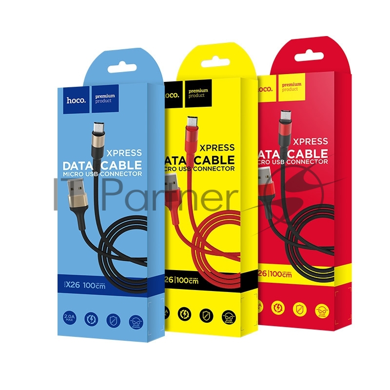 Кабель USB 2.0 HOCO X26, AM/microBM, черно-красный, 1м