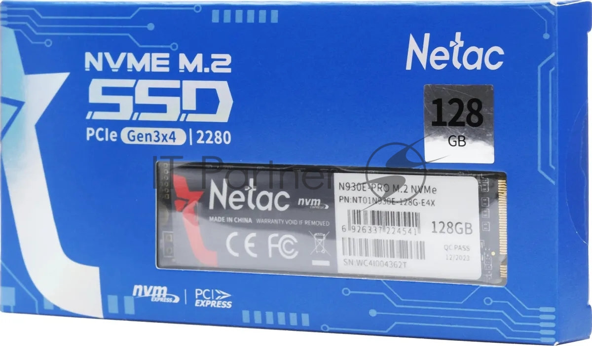 Накопитель SSD Netac N930E Pro, 128Gb, PCIe 3.1 x4, M.2 2280, NVMe, R/W 970/650