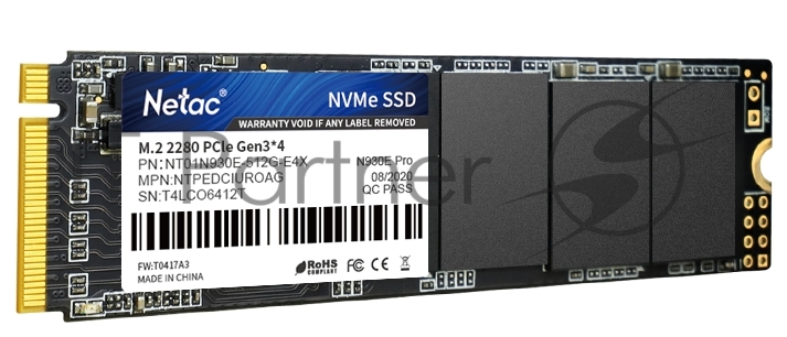 Накопитель SSD Netac N930E Pro, 512Gb, PCIe 3.0 x4, M.2 2280, NVMe, R/W 2080/1700