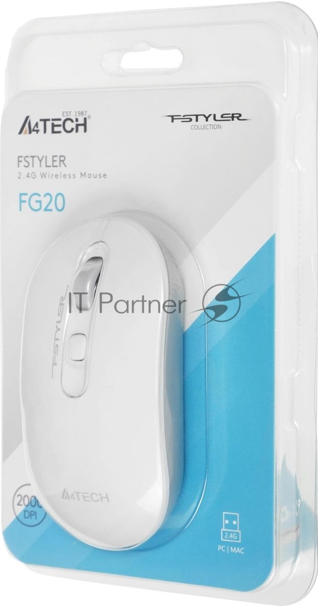 Мышь беспроводная A4Tech Fstyler FG20 белый, 2000 dpi, радиоканал, USB, кнопки - 4