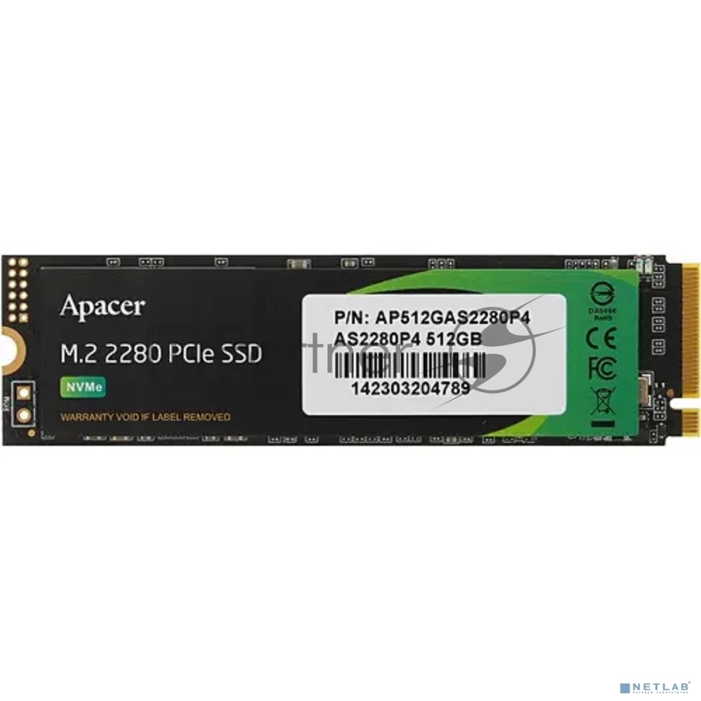 Накопитель SSD Apacer AS2280P4, 512Gb, M.2 2280, PCIe 3.0 x4, NVMe, R/W 2100/1500