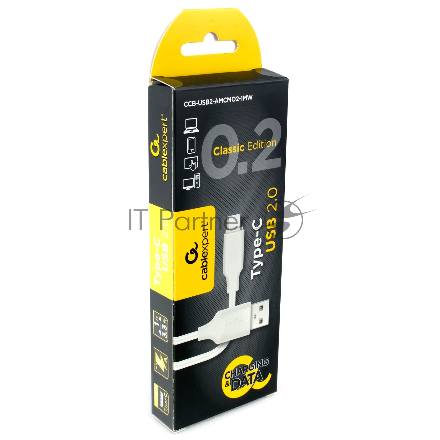Кабель USB2.0 Cablexpert CCB-USB2-AMCMO2-1MW, AM/Type-C, издание Classic 0.2, длина 1м, белый, блистер