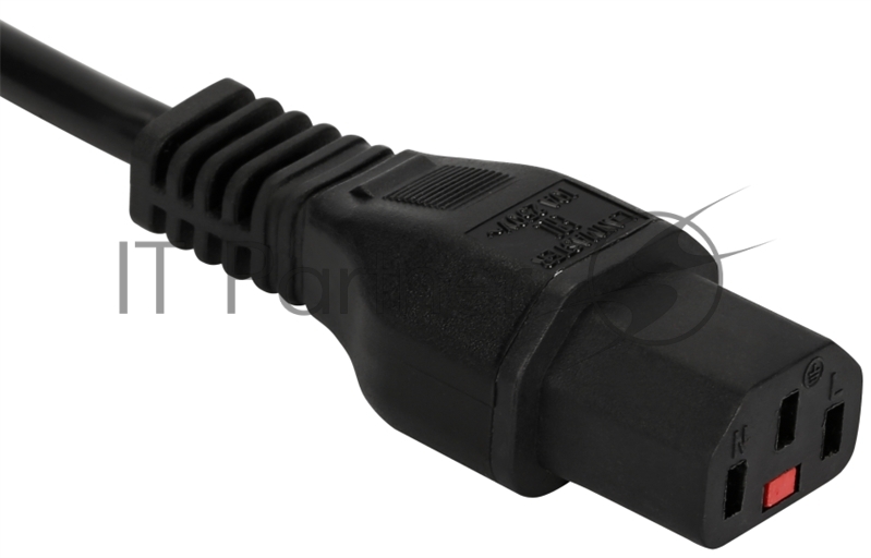 Шнур питания Lanmaster с блокировкой C13-Schuko прямая, 3х0.75, 220В, 10А, черный, 1 метр