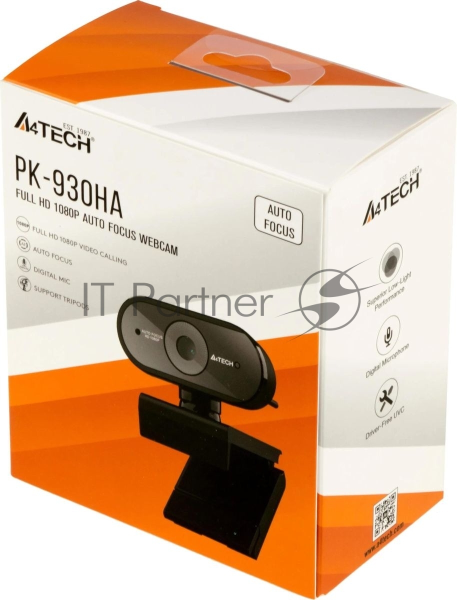 Веб-камера A4Tech PK-930HA 1920x1080, 30 кадр/с, USB Type-A, микрофон, автоматическая фокусировка, универсальное крепление