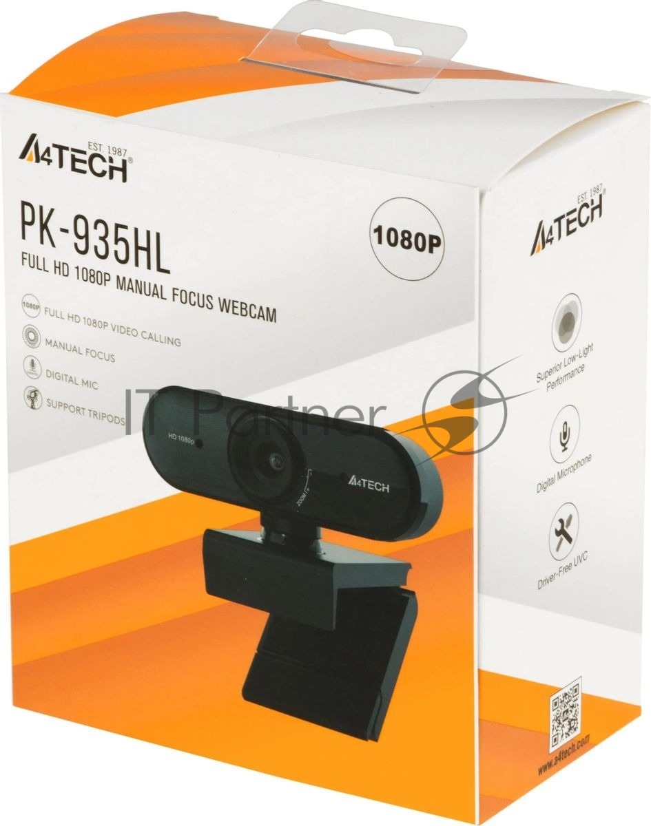 Веб-камера A4Tech PK-935HL 1920x1080, 30 кадр/с, USB Type-A, микрофон, ручная фокусировка, универсальное крепление
