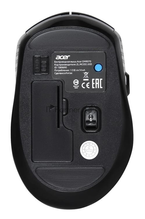 Мышь беспроводная Acer OMR070 черный, 1600 dpi, радиоканал, Bluetooth, USB, кнопки - 6