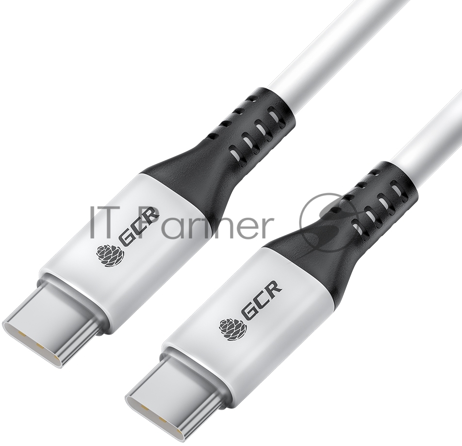 Кабель GCR 1.0m Type-C-C, для MacBook 18W, белый, AL корпус белый, черный ПВХ, GCR-53122