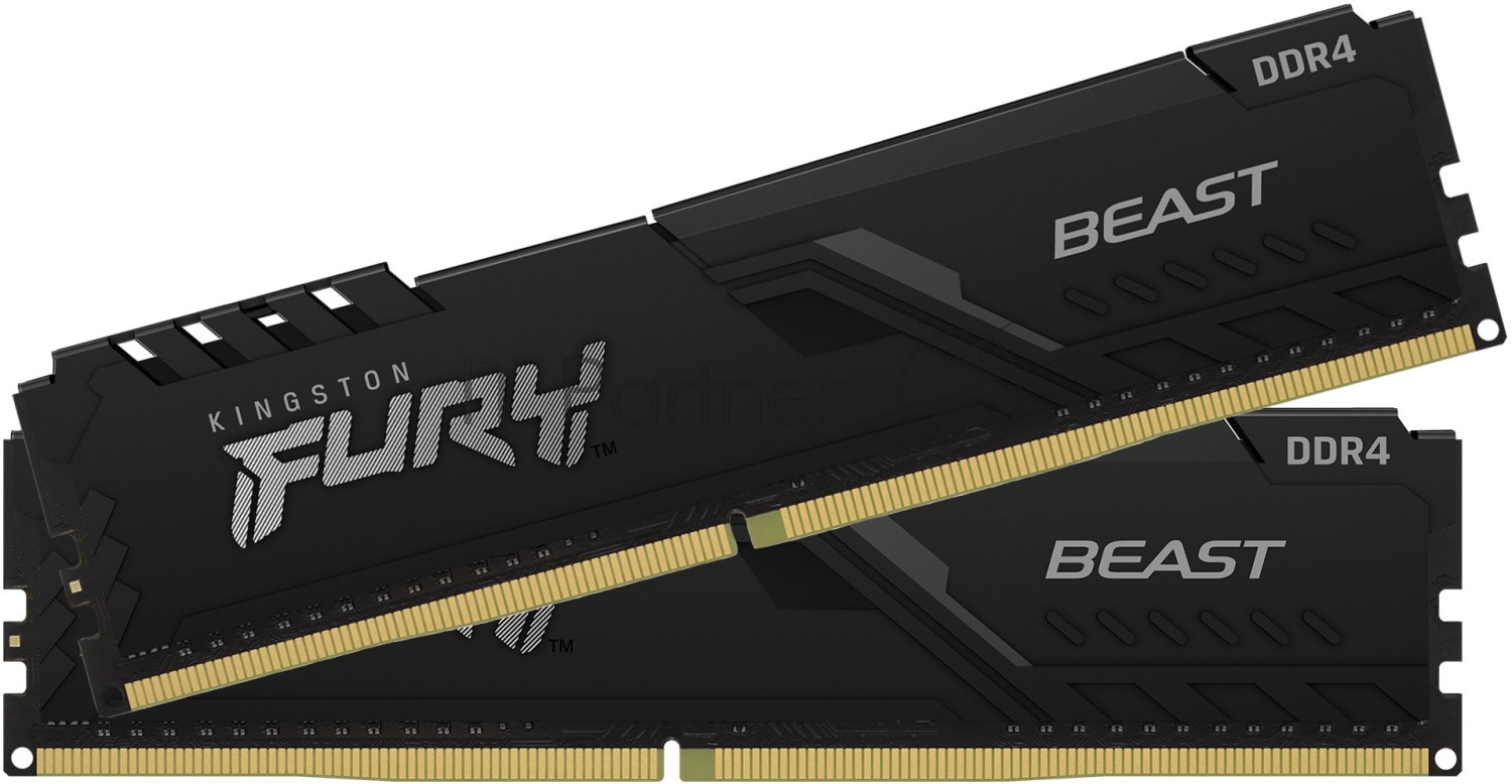 Оперативная память Kingston Fury Beast, DDR4, 16GB (2x8GB), 3200MHz, CL16, DIMM, с радиатором, черный