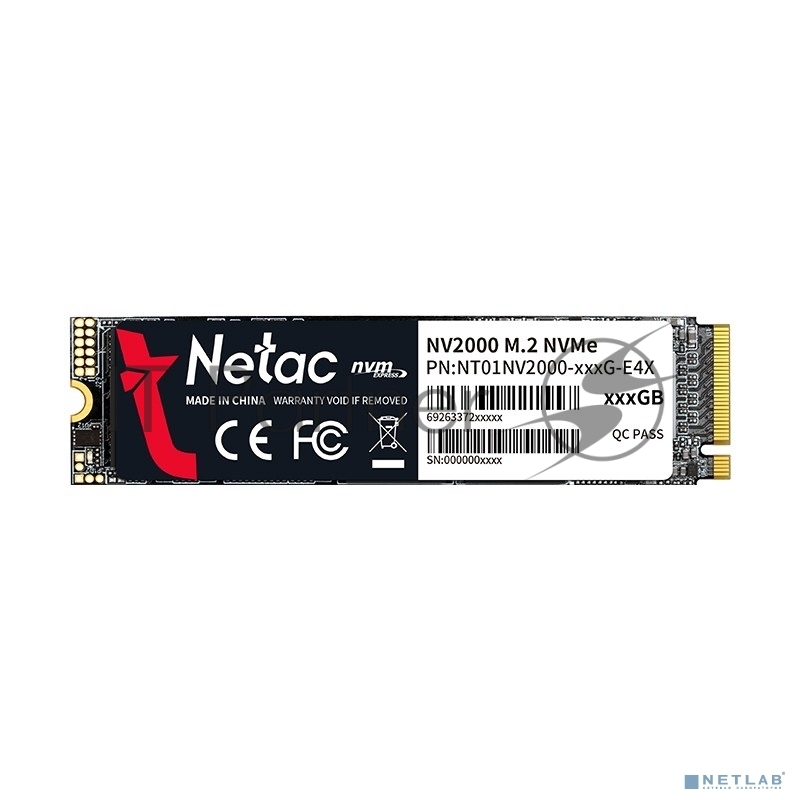 Накопитель SSD Netac NV2000, 512Gb, PCIe 3.0 x4, M.2 2280, NVMe, R/W 2500/1950