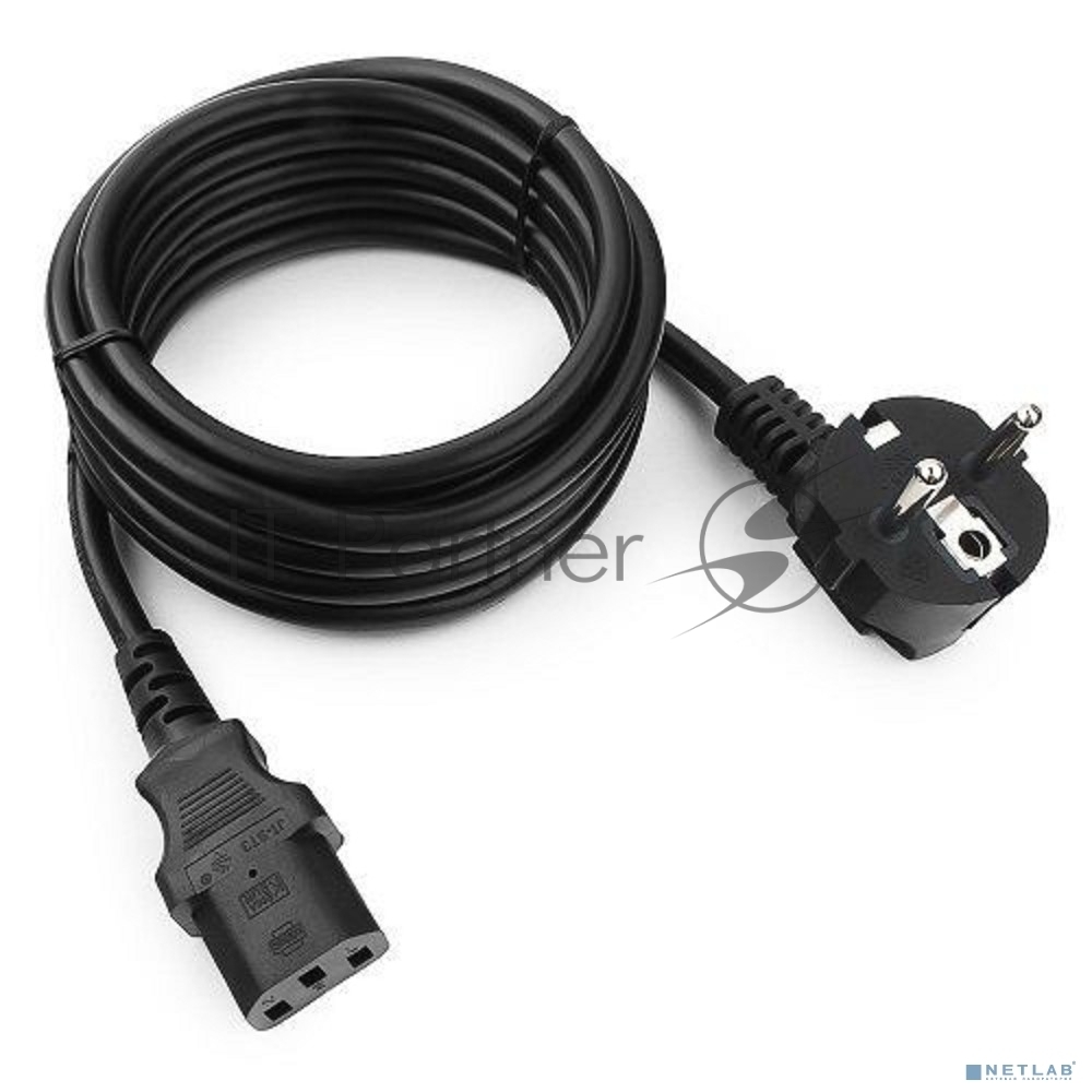Кабель питания Cablexpert PC-186-VDE-1M, 1м, Schuko- C13, VDE, 10А, черный, с заземлением, пакет