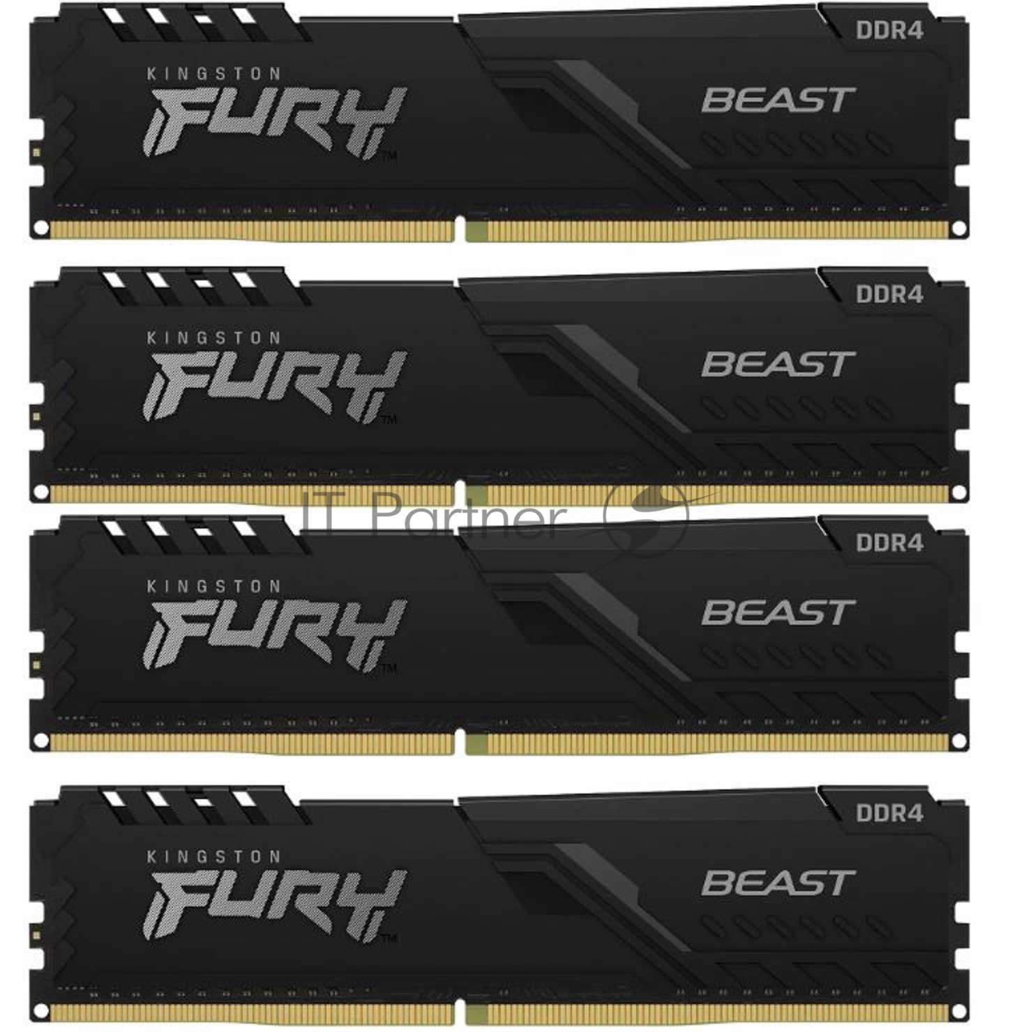 Оперативная память Kingston Fury Beast, DDR4, 128GB (4x32 GB), 3200 MHz, CL16, DIMM, с радиатором, черный
