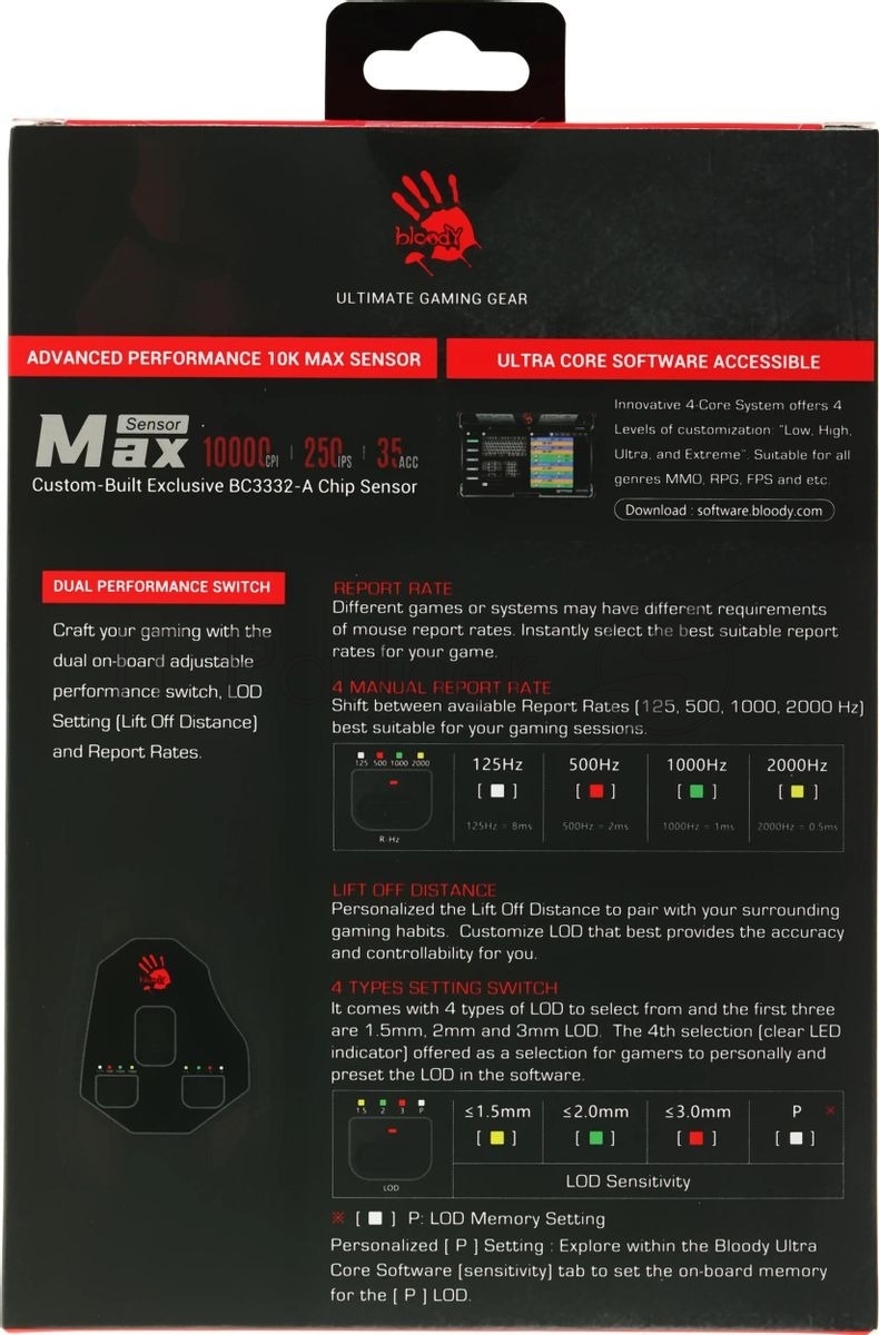 Мышь проводная A4Tech Bloody W70 Max желтый/черный, 10000 dpi, USB, кнопки - 9