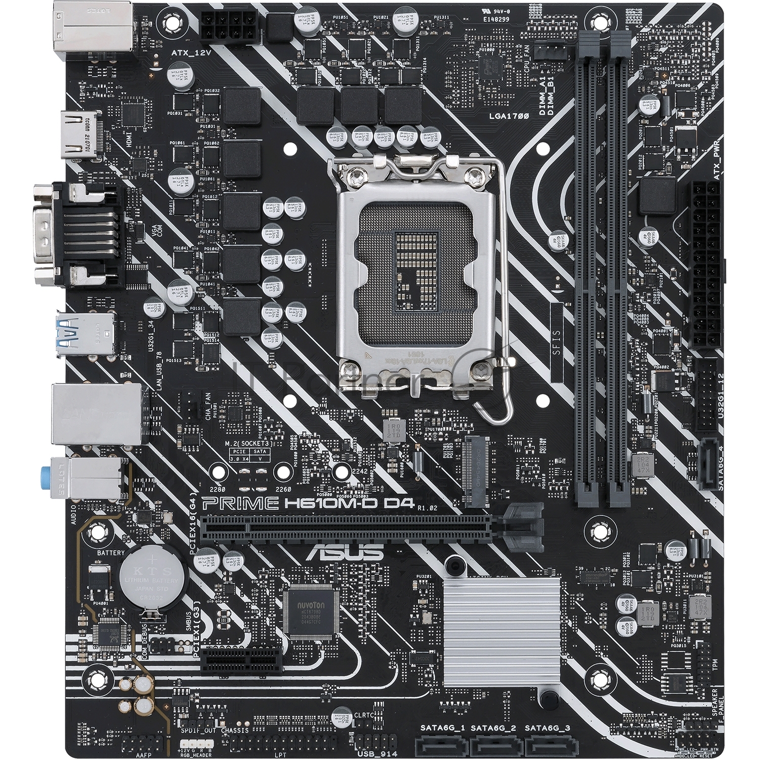 Материнская плата ASUS PRIME H610M-D D4, LGA 1700, Intel H610, 2xDDR4, 4xSATA, 1xM.2, 1xPCIe 4.0 x16, 1xPCI, 1xHDMI, 1xVGA, 1x 1Gb LAN, 2xUSB-A 2.0, 2xUSB-A 3.2 Gen 1, 3x3.5 мм, 7.1, mATX