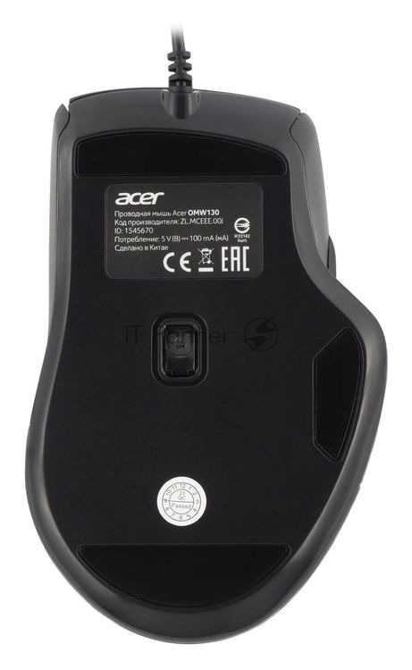 Мышь проводная Acer OMW130 черный, 3600 dpi, USB, кнопки - 6