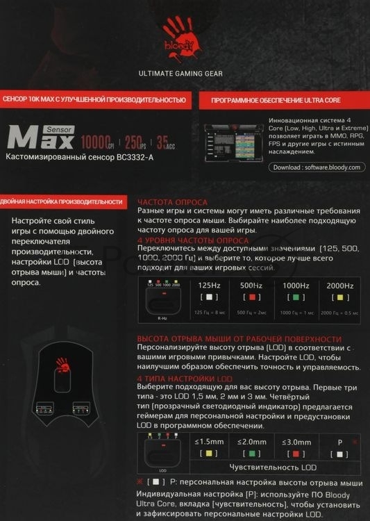 Мышь проводная A4Tech Bloody W90 Max черный, 10000 dpi, USB, кнопки - 10