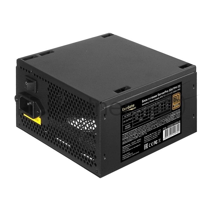 Блок питания серверный 500W ExeGate ServerPRO 80 PLUS Bronze, 500PPH-SE (ATX, for 3U+ cases, APFC, КПД 89% (80 PLUS Bronze), 12cm fan, 24p, (4+4)p, PCIe, 5SATA, 3IDE, black)