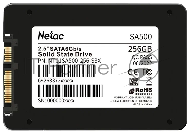 Накопитель SSD Netac SA500, 256Gb, SATA III, 2.5", R/W 520/450
