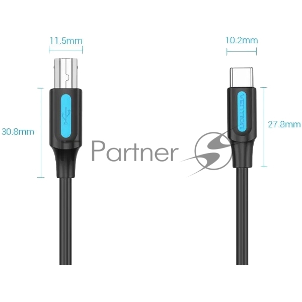 Кабель Vention USB 2.0 Type C M/BM - 2 м