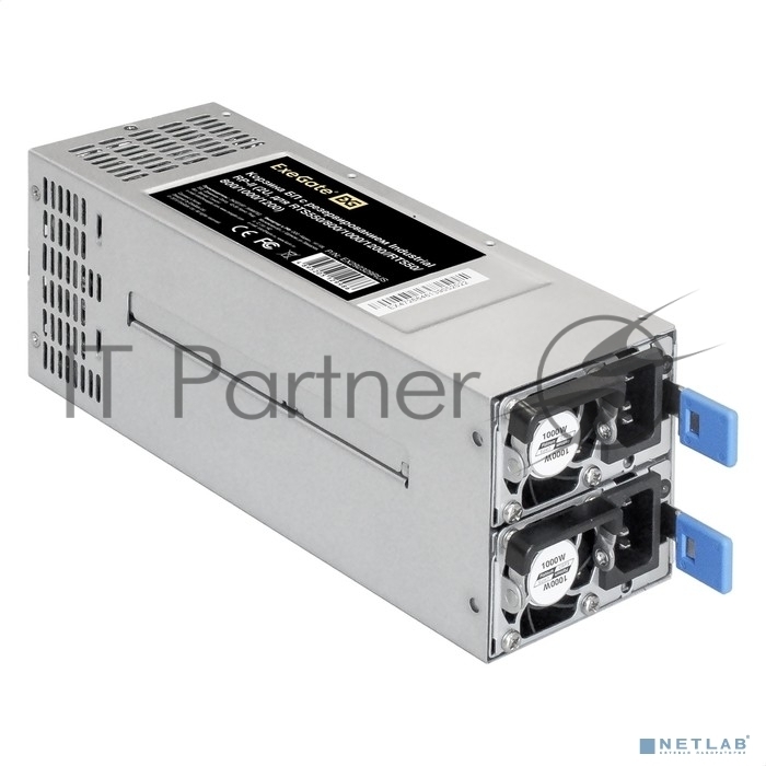 Блок питания серверный 2U Redundant 2x1000W ExeGate EX292323RUS Industrial-RTS1000 (APFC, КПД 94% (80 PLUS Platinum), 4 см fan, 24pin, 2x(4+4)pin, 2PCIe, 2SATA, 6IDE, Cable Management)
