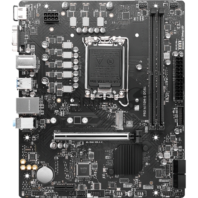 Материнская плата MSI PRO H610M-E DDR4, LGA 1700, Intel H610, 2xDDR4, 4xSATA, 1xM.2, 1xPCIe 4.0 x16, 1xPCIe 4.0 x1, 1xHDMI, 1xVGA, 1xRJ45 1Gb, 2xUSB-A 3.2 Gen 1, 4xUSB-A 2.0, 3x3.5мм, 7.1, mATX