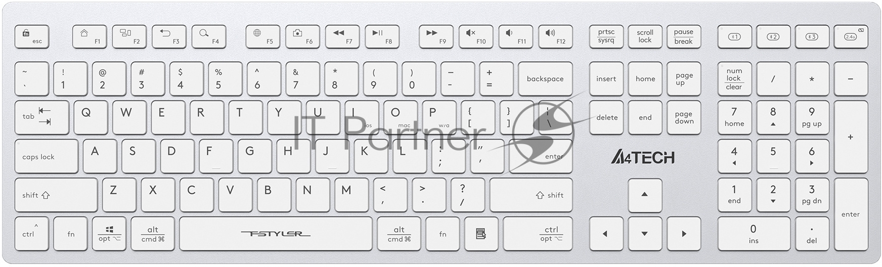 Клавиатура беспроводная A4Tech Fstyler FBX50C, USB, Bluetooth/Радиоканал, белый