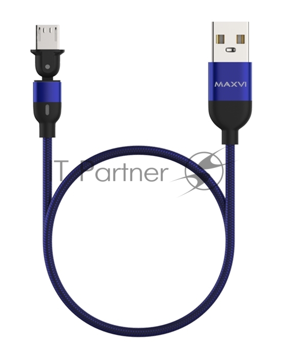 Кабель Maxvi MC-19M blue, USB-A - microUSB, 2.4A, LED ток макс. нагрузки 2.4А, макс. напряжение 5V; стандарт USB 2.0; длина кабеля 1.5м, нейлоновая оплетка, металлические корпуса разъемов, LED подсветка, цвет: синий