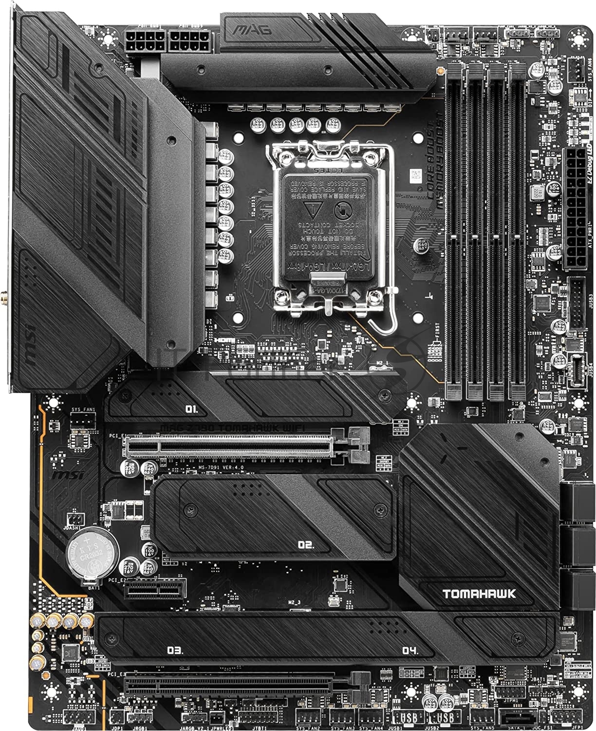 Материнская плата MSI MAG Z790 TOMAHAWK WIFI, LGA 1700, Intel Z790, 4xDDR5, 7xSATA, 4xM.2, 1xPCIe 4.0 x4, 1xPCIe 5.0 x16, 1xHDMI, 1xDP, 1x2.5Gb LAN, 4xUSB-A 3.2 Gen 1, 4xUSB-A 3.2 Gen 2, 1xUSB-C 3.2 Gen 2, 1xUSB-C 3.2 Gen 2x2, 5x3.5 мм, 7.1, Standard-ATX