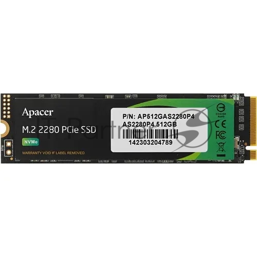 Накопитель SSD Apacer AS2280P4, 512Gb, M.2 2280, PCIe 3.0 x4, NVMe, R/W 2100/1500