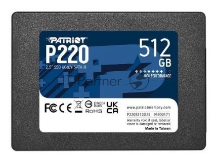 Накопитель SSD Patriot P220, 512Gb, SATA III, 2.5", R/W 550/500