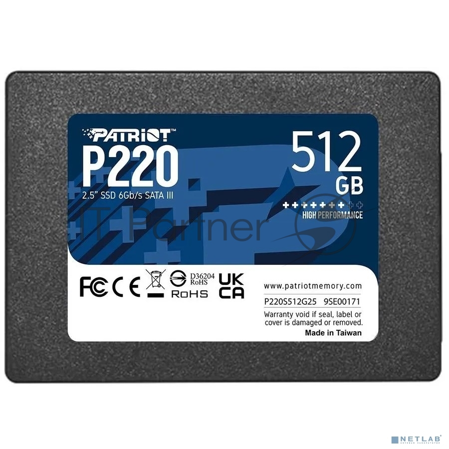 Накопитель SSD Patriot P220, 512Gb, SATA III, 2.5", R/W 550/500
