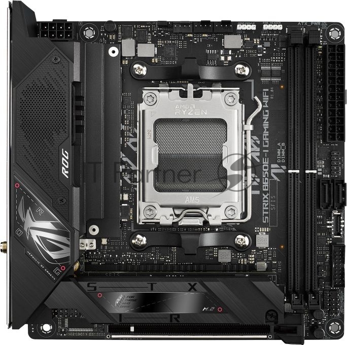 Материнская плата ASUS ROG STRIX B650E-I GAMING WIFI, AM5, AMD B650, 2xDDR5, 2xSATA, 2xM.2, 1xPCIe 5.0 x16, 1xHDMI, 1x 2.5Gb LAN, 4xUSB-A 3.2 Gen 2, 1xUSB-A 3.2 Gen 1, 1xUSB-C 3.2 Gen 2x2, 3x3.5 мм, 7.1, Mini-ITX