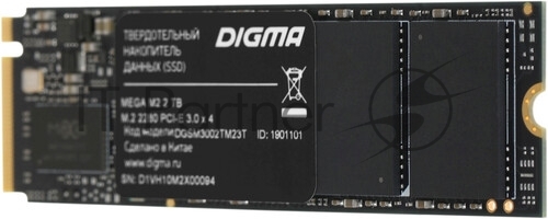Накопитель SSD Digma Mega M2, 2048 Gb, PCIe 3.0 x4, M.2 2280, NVMe, R/W 3300/3000