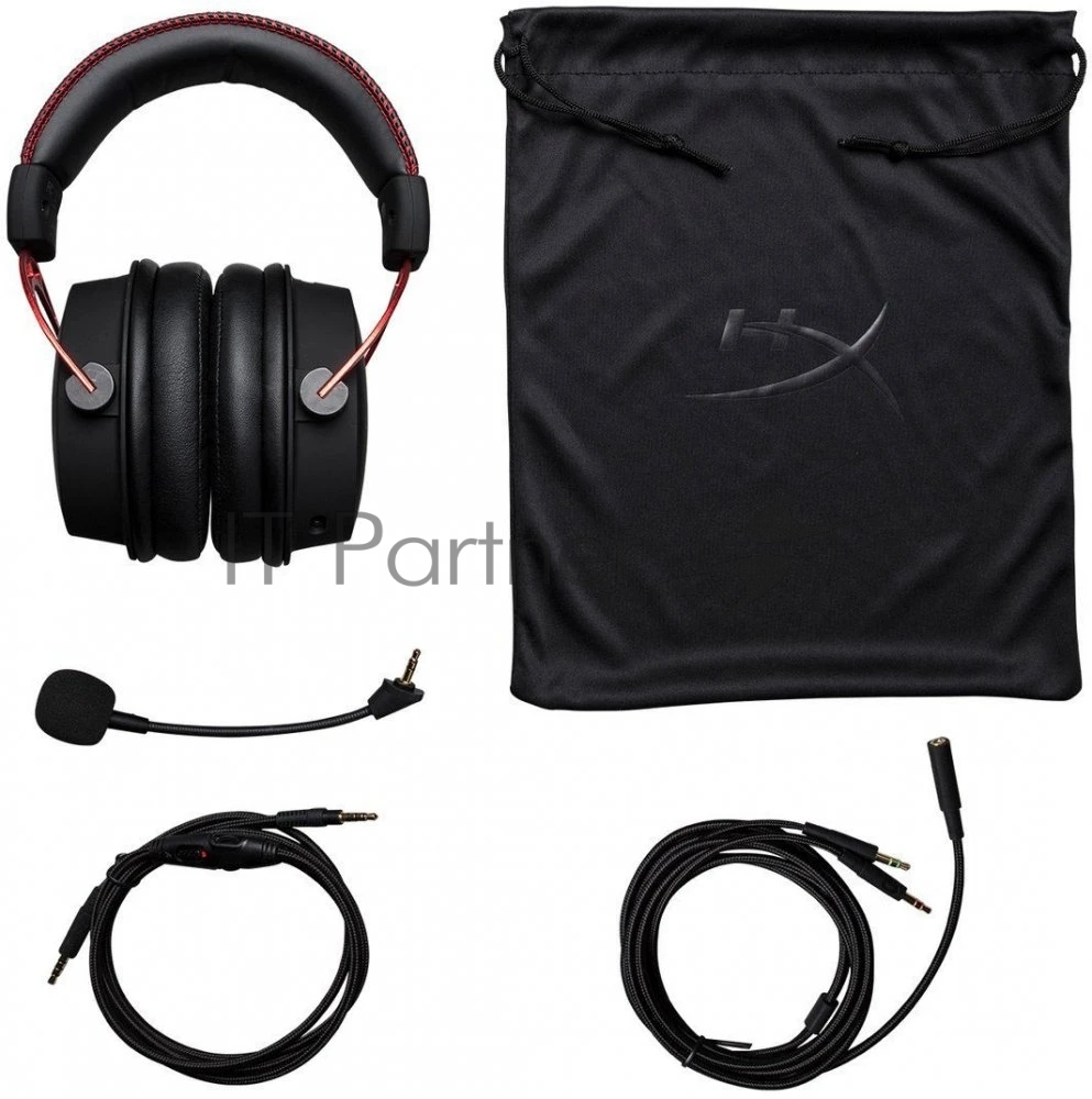 Гарнитура HyperX Cloud Alpha чёрный-красный, проводная, 2 x 3.5 мм, съёмный микрофон с шумоподавлением, регулятор громкости на кабеле