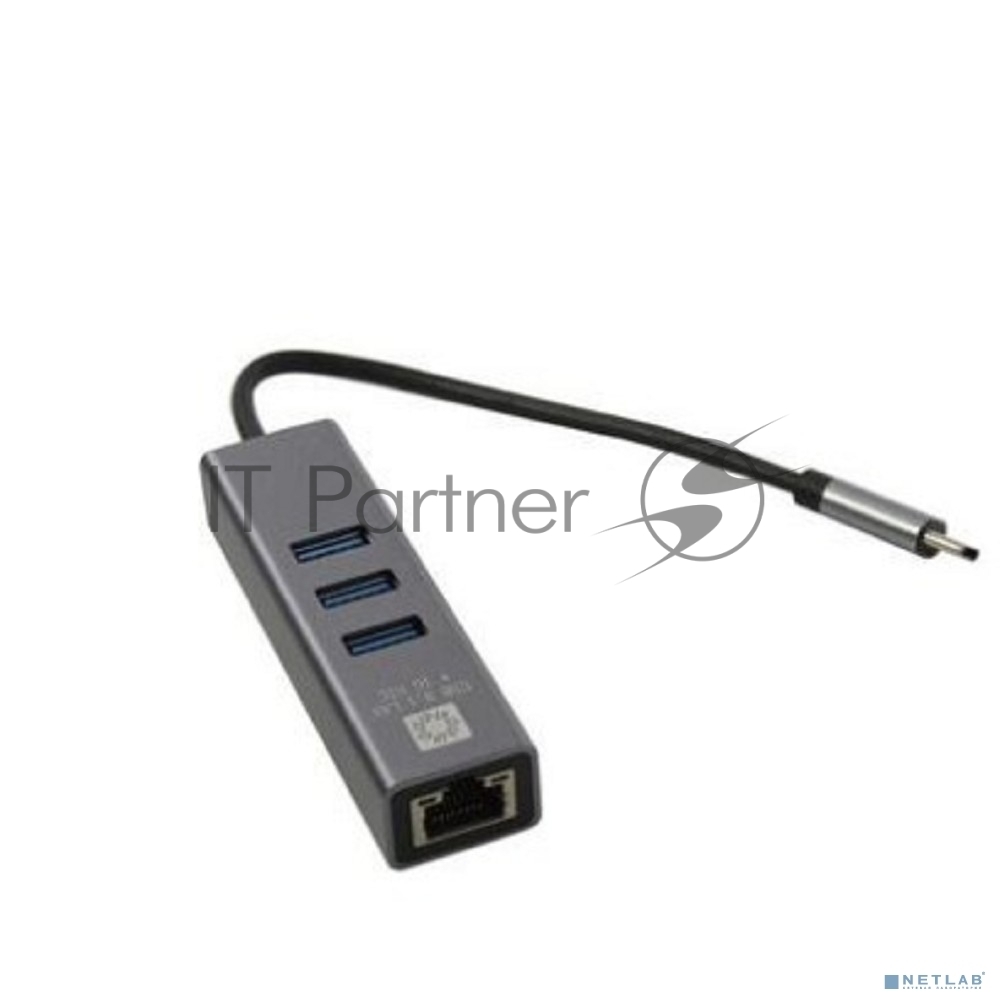 Кабель-адаптер USB3.1 5bites UA3C-45-12BK, 3*USB3.0, RJ45 1G, AL, GREY