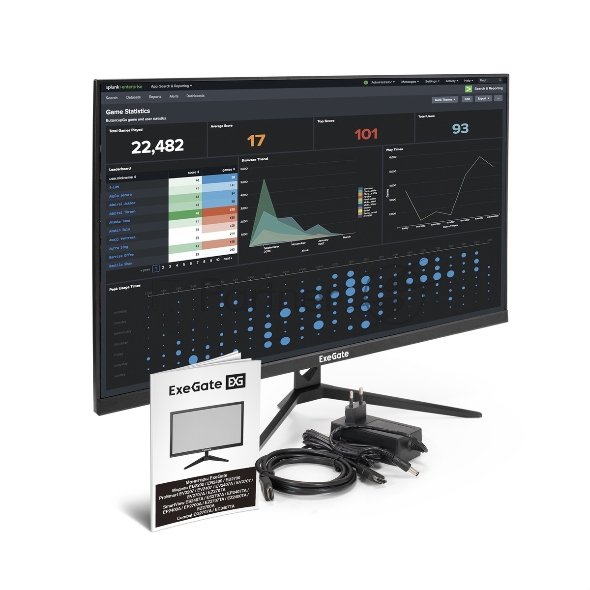 Монитор 27" ExeGate ProSmart EV2707A VA 1920x1080, 75 Гц, 5 мс, 16:9, 280 кд/м², 1xHDMI, 1xVGA, 3.5 мм, черный