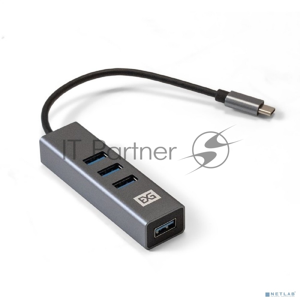 USB-концентратор ExeGate DUB-4TC (кабель-адаптер USB Type C --> 4xUSB3.0, Plug&Play, серебристый)