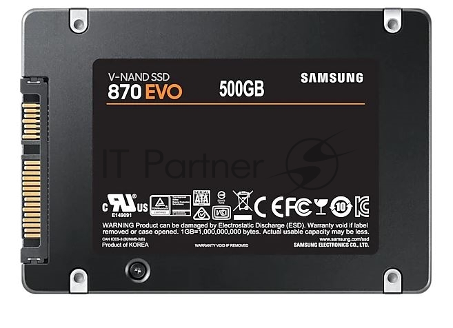 Накопитель SSD SAMSUNG 870 EVO 500Gb Наличие SATA 3.0 3D NAND Скорость записи 530 Мб/сек. Скорость чтения 560 Мб/сек. 2,5" TbW 300 Тб MZ-77E500B/KR