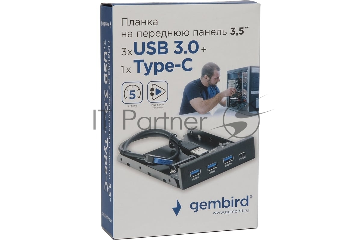 Планка USB 3.0 на переднюю панель 3.5" Gembird, FP3.5-USB3-3A1C, USB/Type-C, USB-A 3.0/Type-C