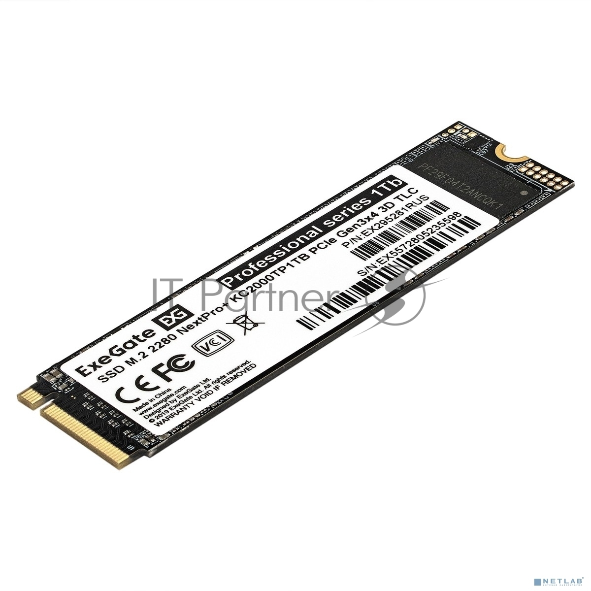 Накопитель SSD EXEGATE NEXTPRO+ KC2000TP1Tb, 1Tb, PCIe 3.0 x4, M.2 2280, NVMe, R/W 1800/1400