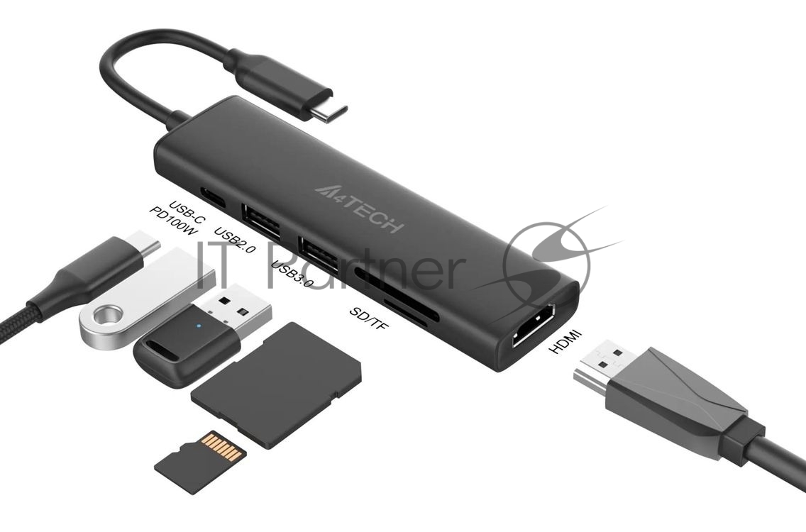 USB-концентратор A4Tech DST-60C, USB Type-C, USB/HDMI/SD, USB Type-C