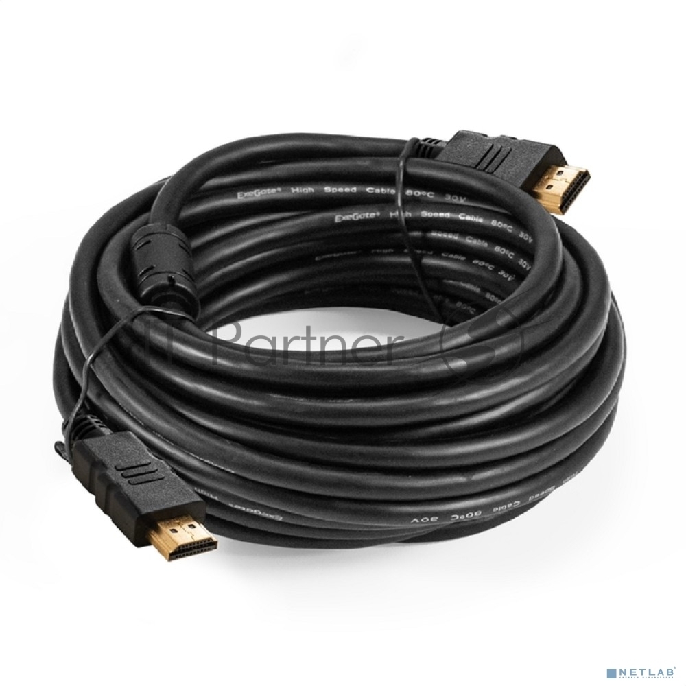 Кабель HDMI ExeGate EX-CC-HDMI-10.0F (19M/19M, 10м, v1.4b, ферритовые кольца, позолоченные контакты)