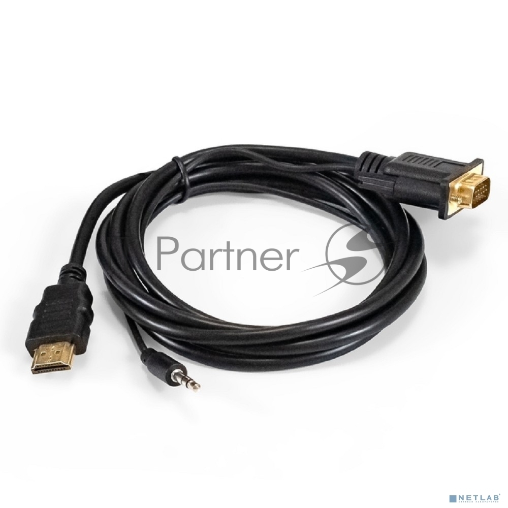 Кабель-переходник HDMI-VGA ExeGate EX-HDMIM-VGAM-3.5JackS-1.8 (19M/15M+3.5мм Jack M, 1,8м) Преобразователь цифрового HDMI сигнала в VGA видео и стерео-аудио