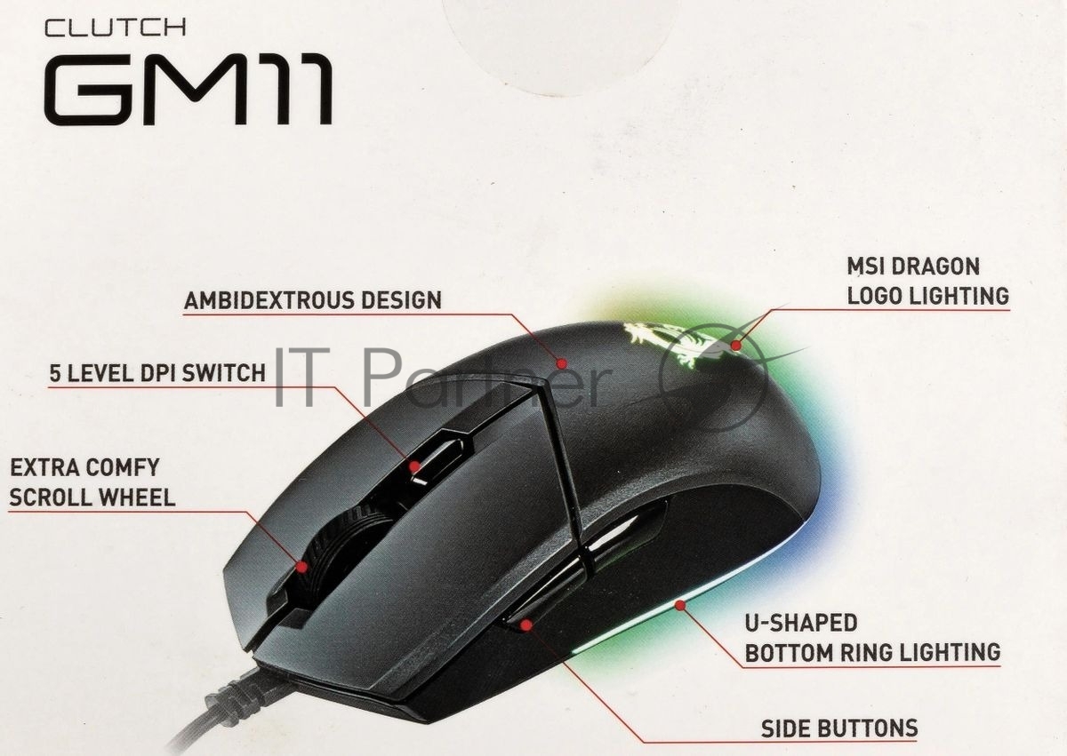 Мышь проводная MSI Clutch GM11 черный, 5000 dpi, USB, кнопки - 6