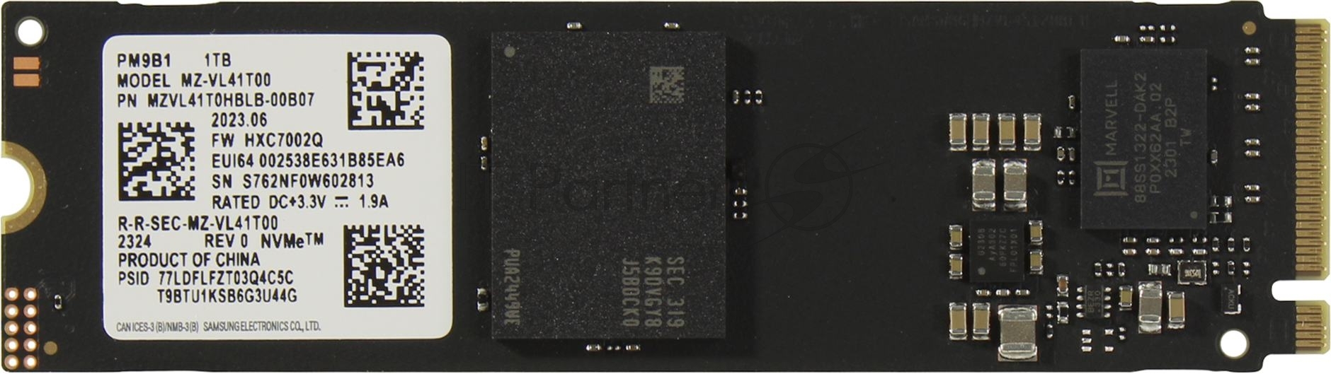 Накопитель SSD Samsung PM9B1, 1Tb, M.2 2280, PCIe 4.0 x4, NVMe, R/W 3600/3000