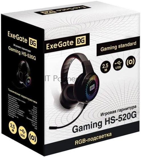 Гарнитура ExeGate Gaming HS-520G чёрный, проводная, 2 x mini jack 3.5 мм + USB, подсветка, регулятор громкости