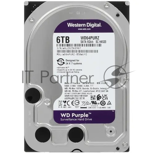 Жесткий диск Western Digital 6Tb SATA-IIISurveillance Purple (5400rpm) 256Mb 3.5"