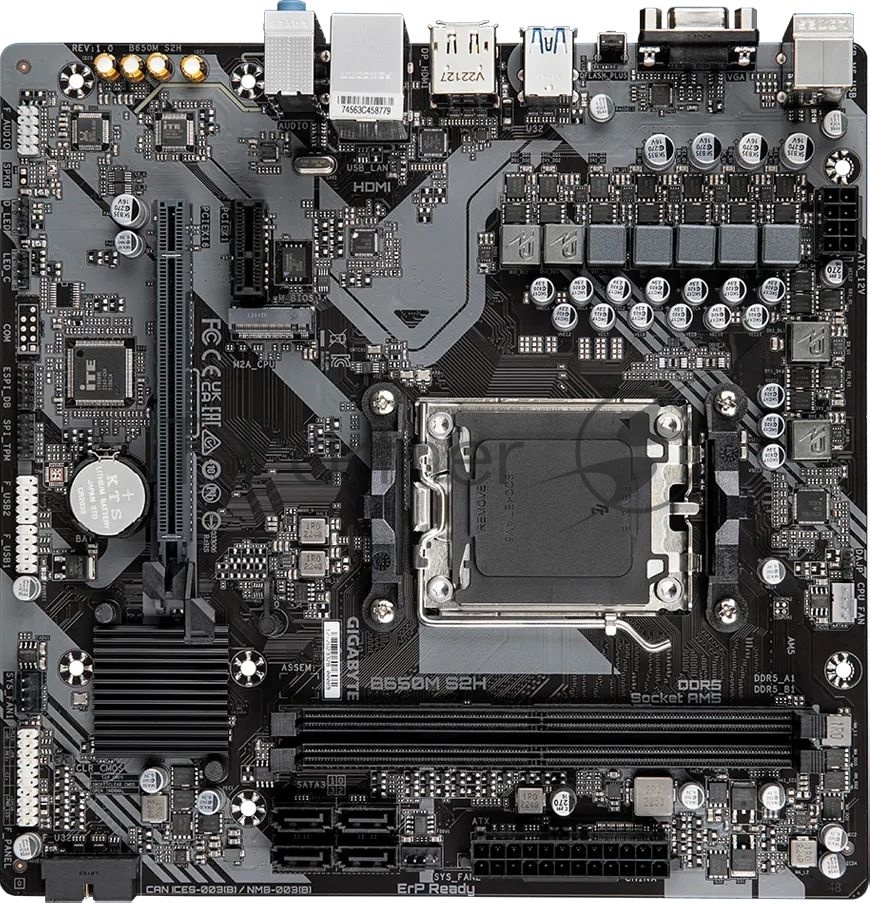 Материнская плата Gigabyte B650M S2H (V1.2/V1.4), AM5, AMD B650, 2xDDR5, 4xSATA, 1xM.2, 1xPCI-E 4.0 x16, 3xUSB-A 3.2 Gen 1, 1xUSB-C 3.2 Gen 1, 1x 1Gb LAN, 3x3.5 мм, 7.1, Micro-ATX